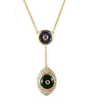 Malachite and sapphire evil eye necklace