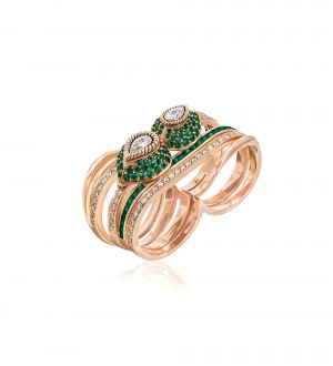 Insignia feather wrap ring, emerald