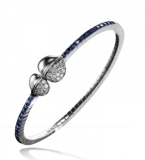 INSIGNIA DOUBLE FEATHER MAGNETIC BRACELET, DIAMONDS AND  sapphire
