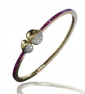 INSIGNIA DOUBLE FEATHER MAGNETIC BRACELET, DIAMONDS AND RUBY