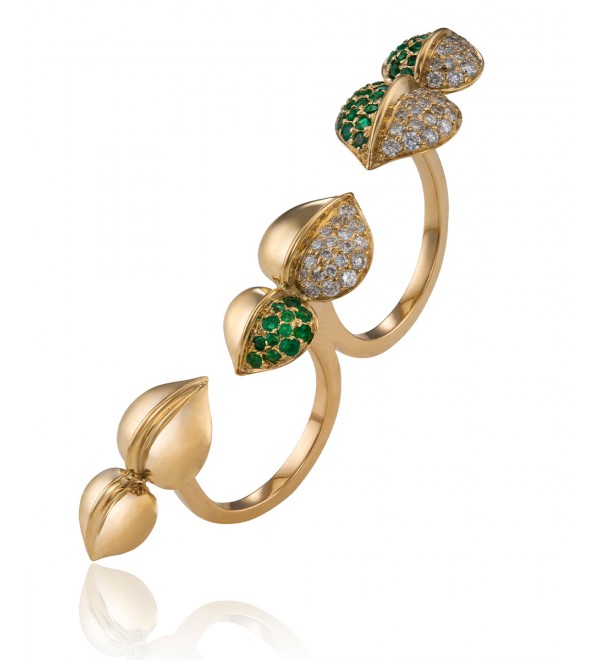 INSIGNIA EMERALD TWO FINGER RING