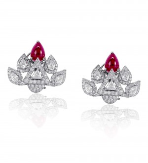 Afghan ruby and diamond studs