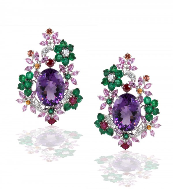 Water lily studs amethyst