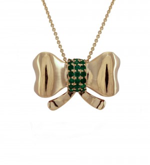 Emerald and yellow gold bow pendant