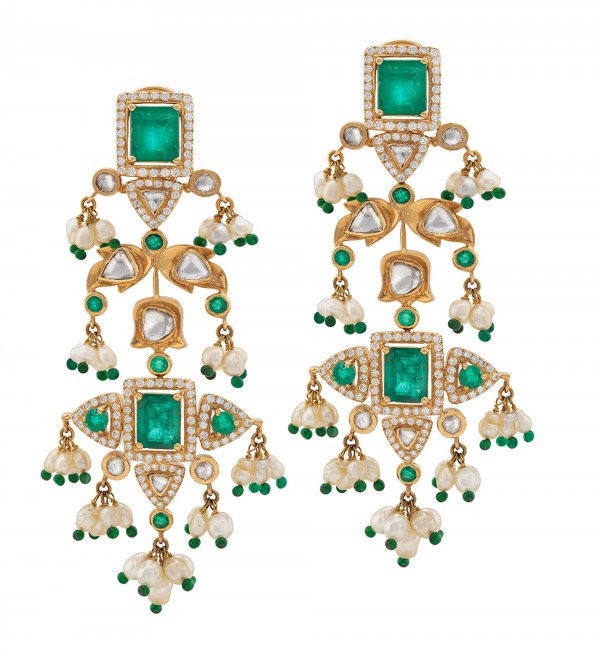Green Polki Diamonds Earrings