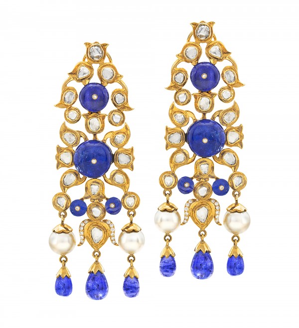 Blue Polki Shape Diamonds Earrings