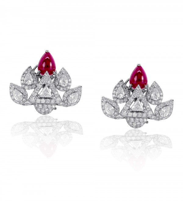 Afghan ruby and diamond studs