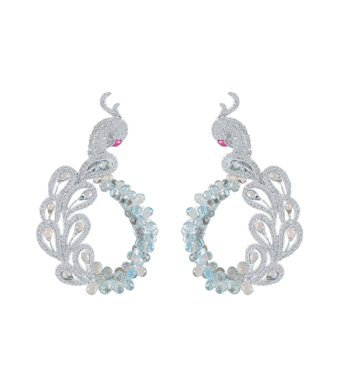 Signature peacock earrings-Aquamarine