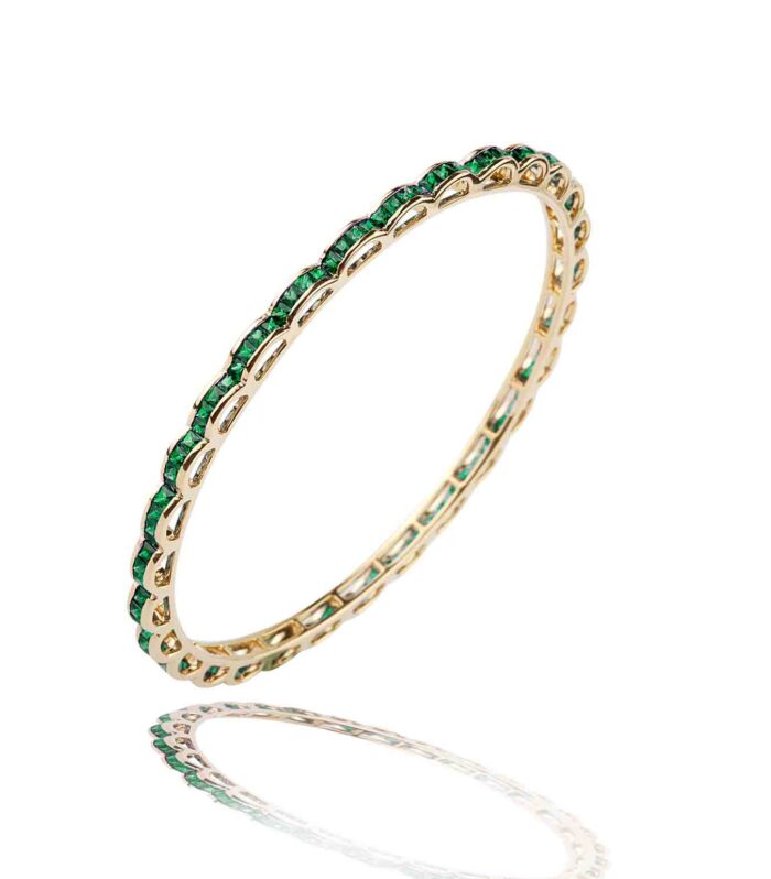 Emeralds Channel Yellow Gold Bangle