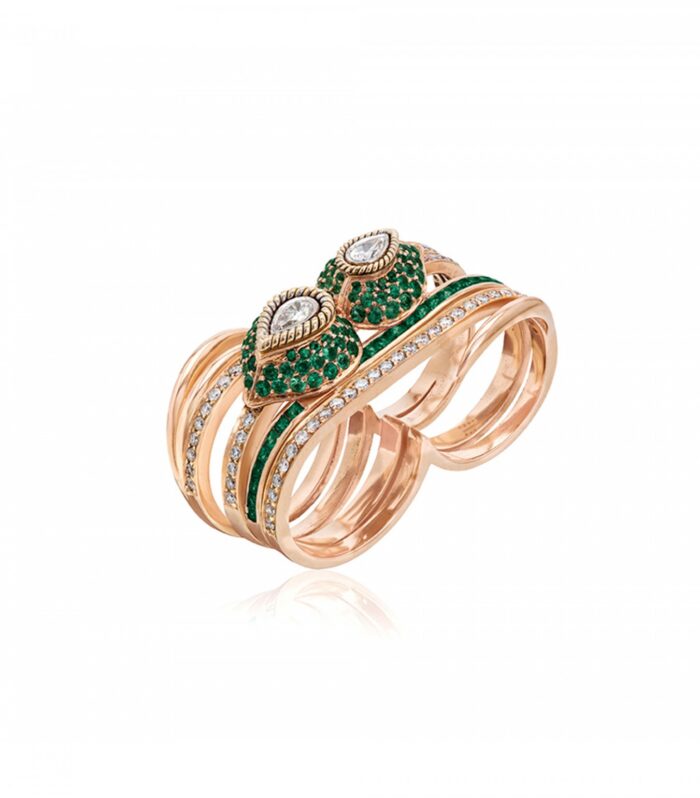Insignia feather wrap ring, emerald