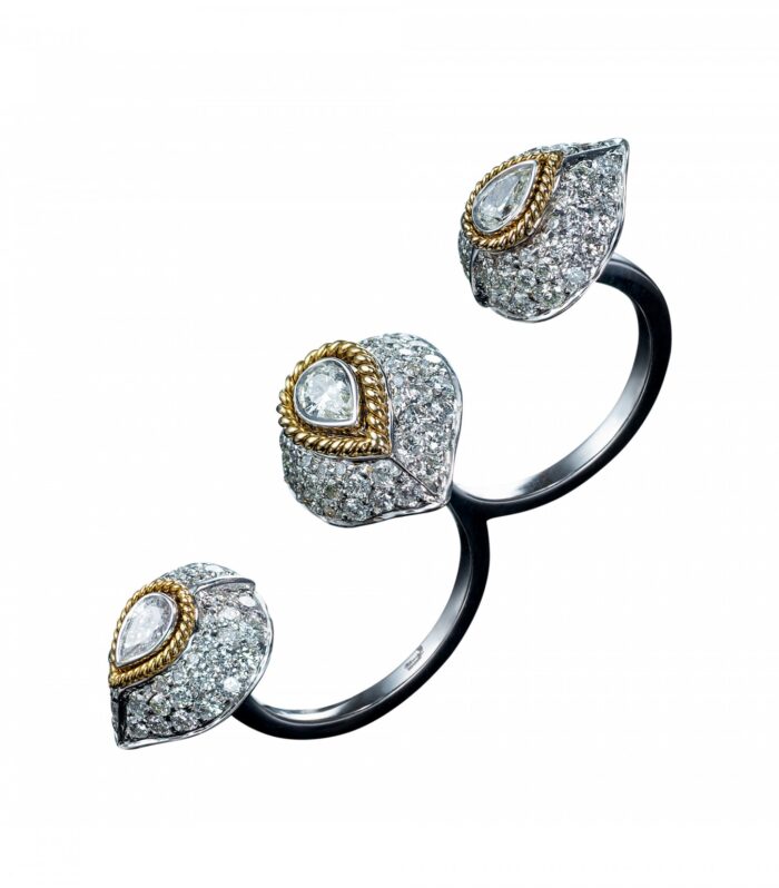 INSIGNIA PEAR TWO FINGER RING
