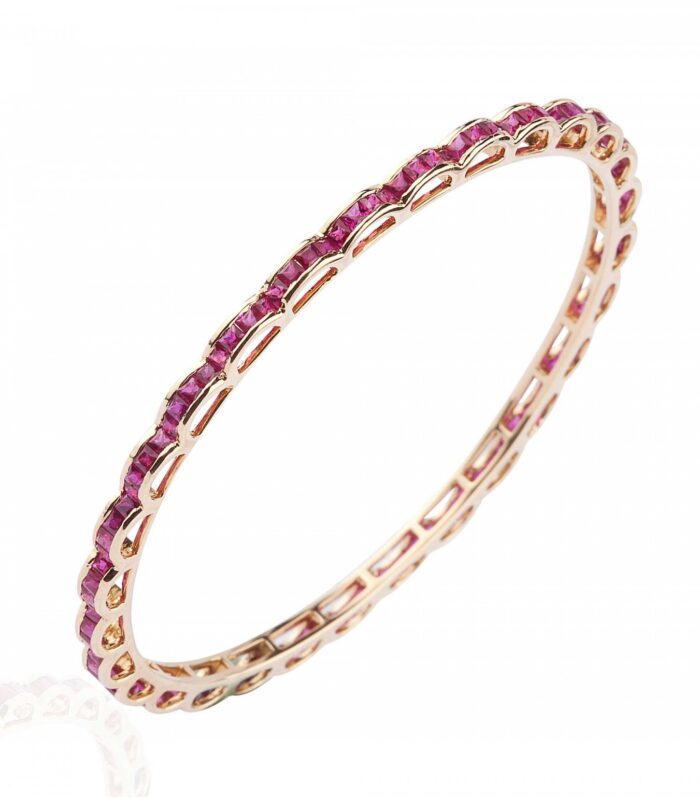 Rubies Channel Yellow Gold Bangle