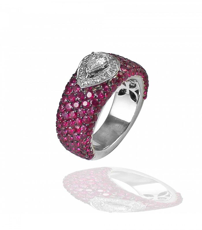 Pear cut diamond, ruby band
