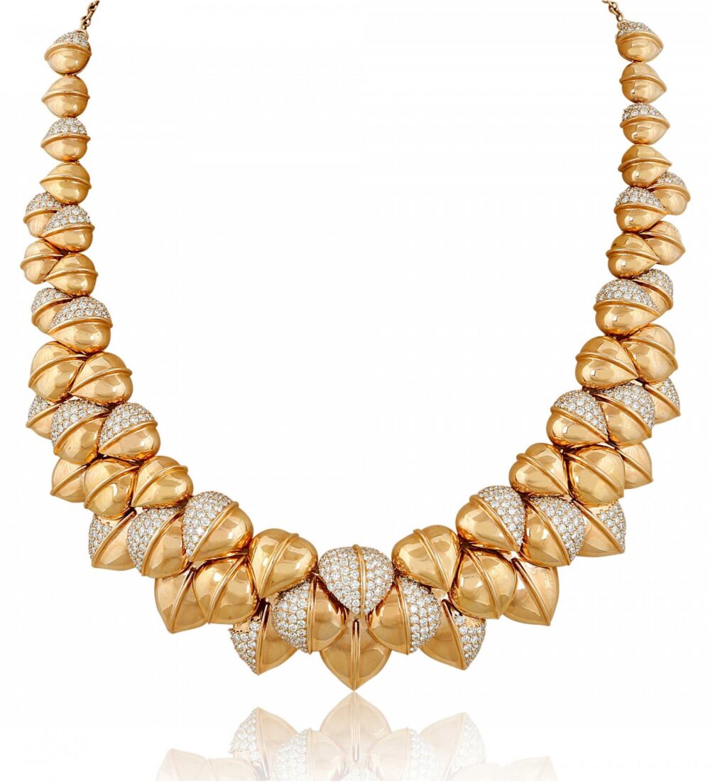Pink gold with white diamond necklace