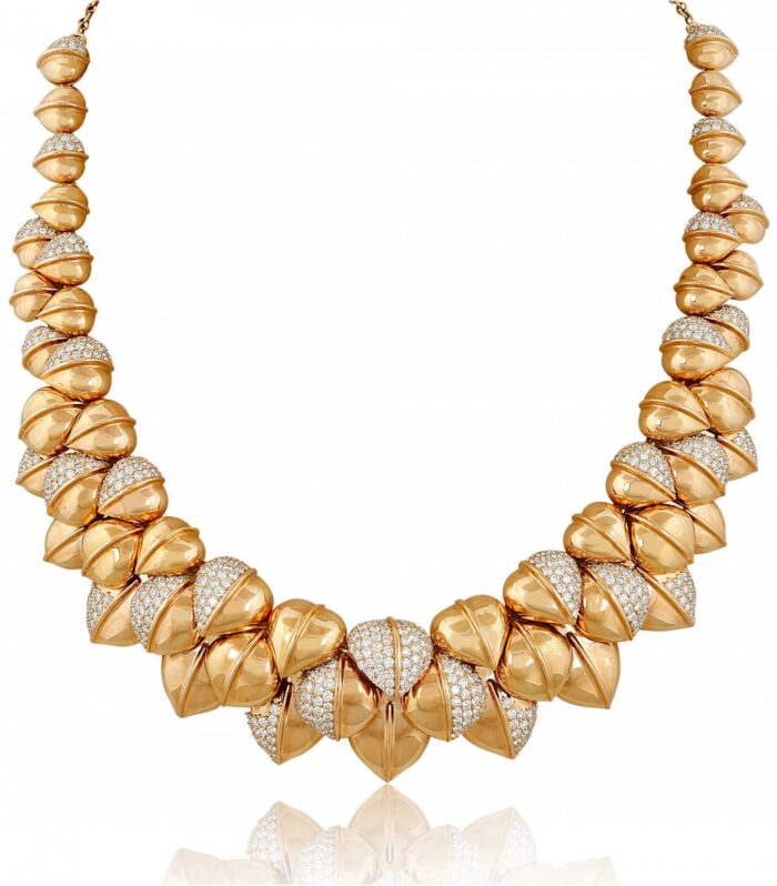 Pink gold with white diamond necklace