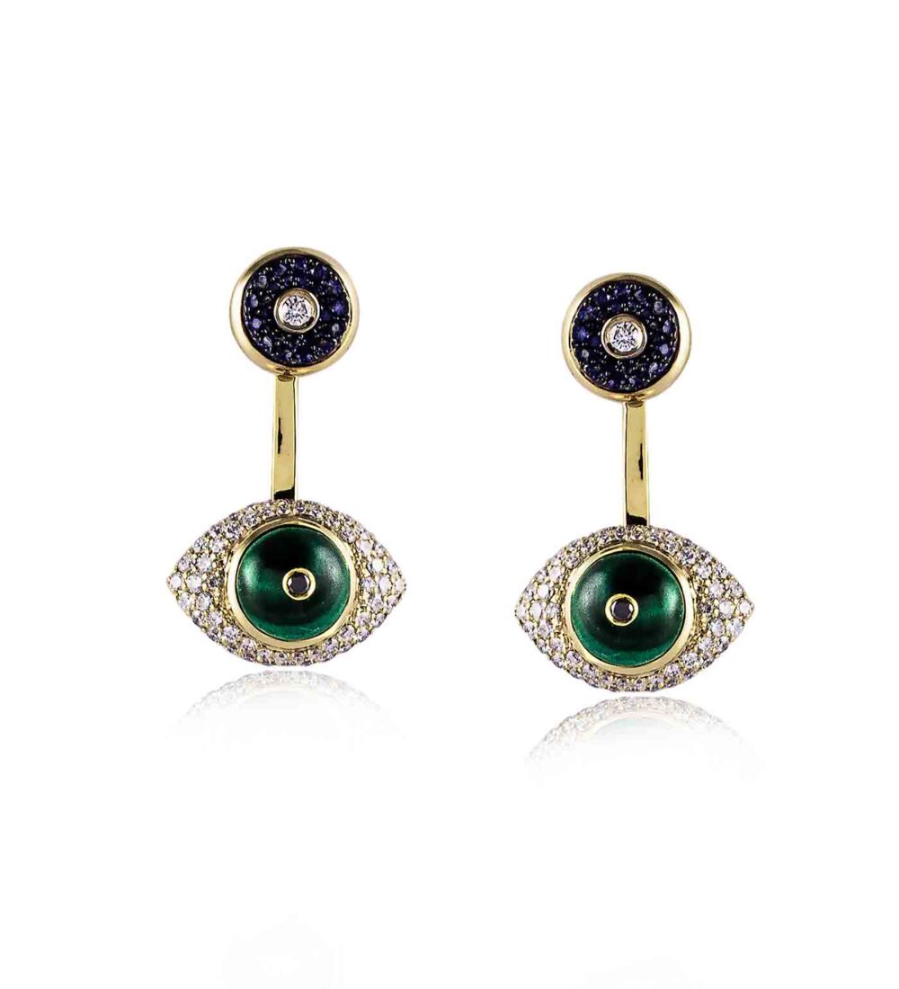 MALACHITE AND SAPPHIRE AEGUS EAR JACKETS