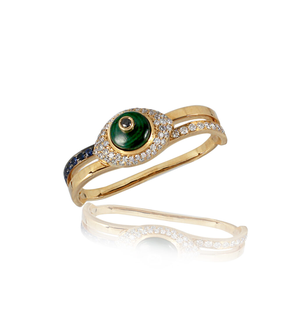 AEGUS MALACHITE AND SAPPHIRE double finger ring