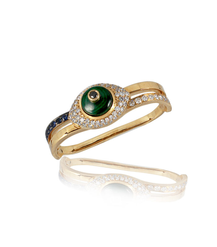 AEGUS MALACHITE AND SAPPHIRE double finger ring