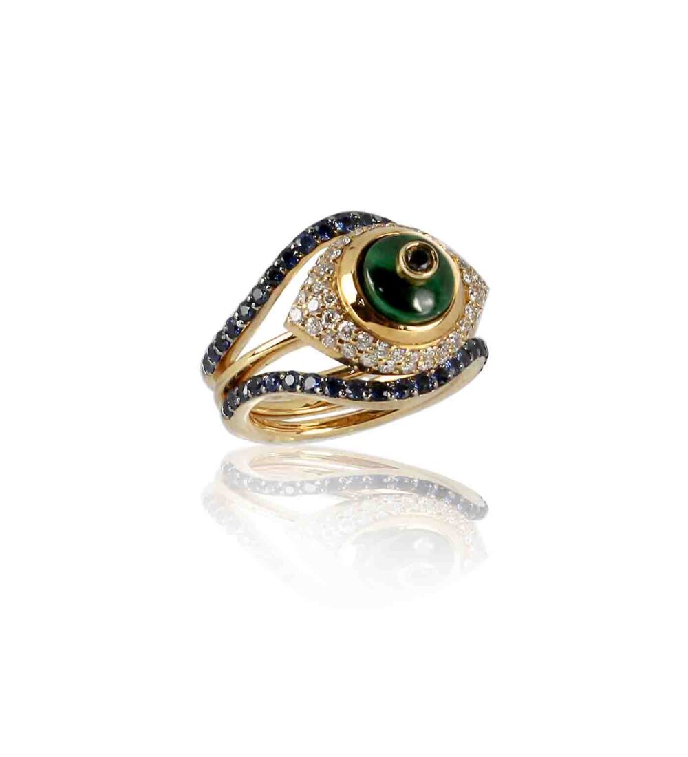 Aegus malachite curving blue sapphire ring