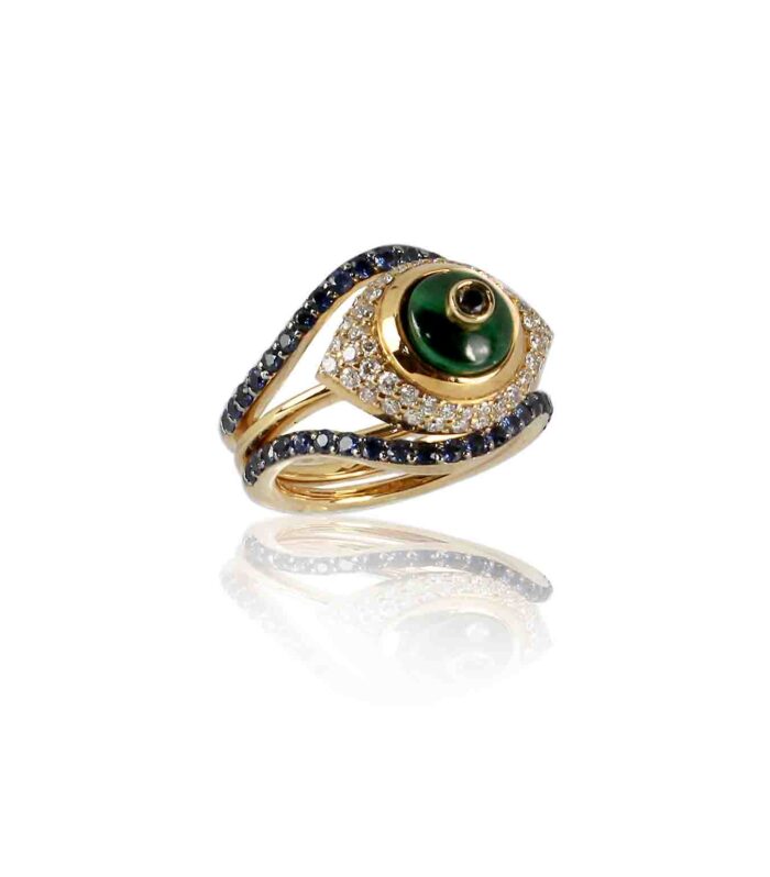 Aegus malachite curving blue sapphire ring