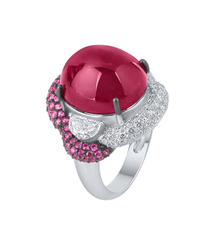 Ruby Cabochon Diamond Cocktail Ring