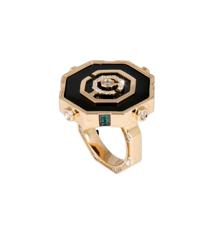 GEOMETRIC HALO DIAMOND RING