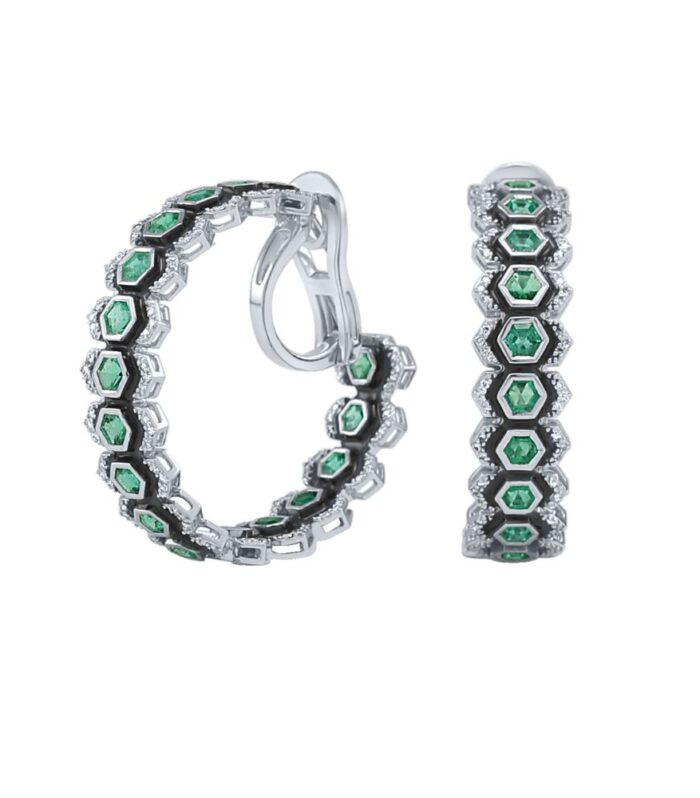 EMERALD HALO DIAMOND HOOPS
